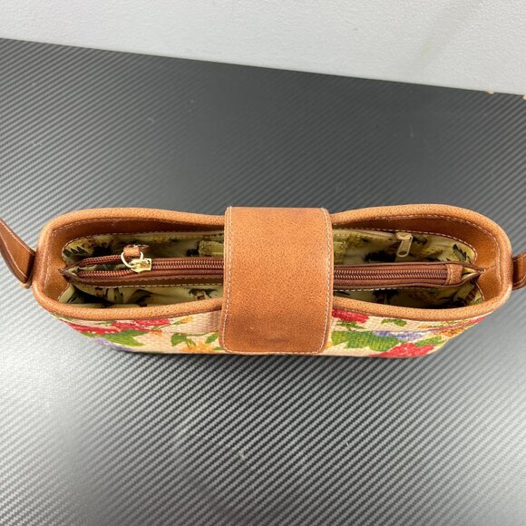 VTG Liz Claiborne Woven Floral Straw Shoulder Bag Leather Trim Pineapple Charm - Picture 10 of 16